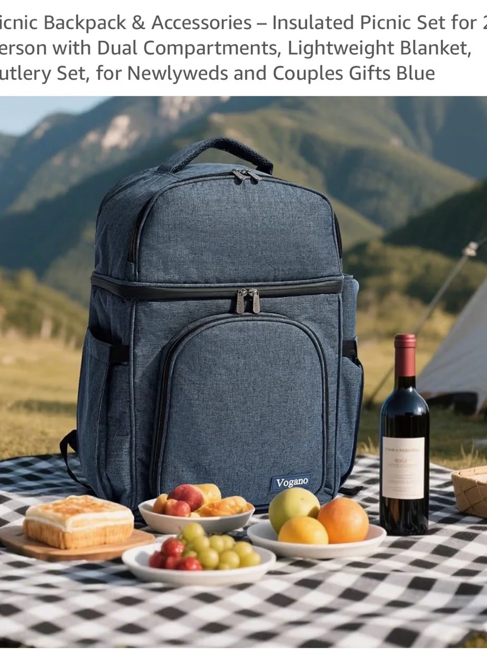 New Vogano Charcoal Gray Picnic Backpack - complete with everything you need!